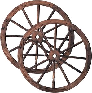 2 pezzi di legno ruota di carro decorazione della parete incisa a mano vecchio stile occidentale fattoria appesa in legno ruote parete arte - Product Image 1