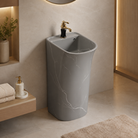 Lavabo en céramique au design artistique moderne, sanitaires, lavabo sur pied pour villas, montage de robinet monotrou