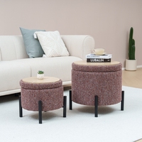 Chaise pouf de rangement ronde en gros Bailey Factory avec pieds en métal Lot de 2 poufs pour le salon