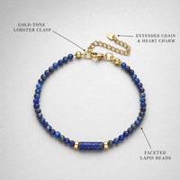 Bracelet ajustable classique en pierre naturelle géométrique, Lapis Lazuli facetté, entretoises plaquées or, bijou délicat empilable, cadeau
