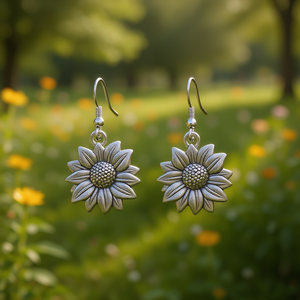 Pendientes colgantes de plata tibetana con forma de flor, chapados en oro, estilo vintage, joyería de moda para mujer E2549 - Product Image 2