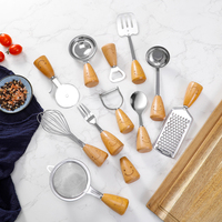 12-delige keuken gadgetset van roestvrij staal met acaciahouten handvat, milieuvriendelijk, vaatwasserbestendig, fruit- en groenteschepjes, keukengerei