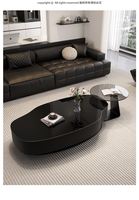 Set Meja Kopi Kaca Temper Hitam Modern Minimalis Bentuk Tidak Beraturan yang Elegan, Cocok untuk Ruang Tamu dan Lobi