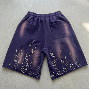 Shorts personnalisés pour hommes 100% Coton Uni avec impression réfléchissante, strass et broderie en tissu éponge, respirant, taille mi-haute, cordon de serrage élastique - Product Image 4