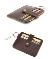 ODM OEM Custom 2026 Dompet Kartu Kulit Asli Berlapis Minyak dengan Gesper, Dompet Koin Multifungsi, Gantungan Kunci, Dompet SIM