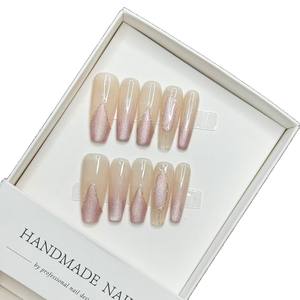 <span class=keywords><strong>Super</strong></span> largo ojo de gato estilo francés Rhinestone 10 piezas hecho a mano acrílico <span class=keywords><strong>uñas</strong></span> al por mayor <span class=keywords><strong>uñas</strong></span> postizas diseñador prensa en las <span class=keywords><strong>uñas</strong></span> - Product Image 2