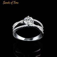 Bague Solitaire à Quatre Griffes en Argent 925 avec Moissanite, Anneau de Baiser Brillant Entièrement Pavé, Luxe Léger, Classique et Tendance pour Femme