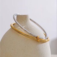 62mm Populaire En Acier Inoxydable Double Couche Ronde Empilable Bracelet Bracelet En Acier Inoxydable Zircone Minimaliste Bijoux
