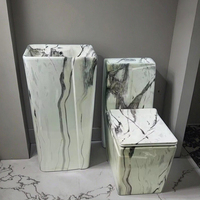 Lavabo sur pied en céramique blanc moderne FYASSI, ovale ou rectangulaire, facile à nettoyer, à poser au sol, avec drain intégré, dessus en marbre