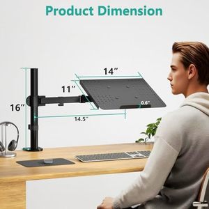 Новый черный металлический кронштейн Zhongqu M00LP для ноутбука 17 дюймов с полной регулировкой, крепление на стол, кронштейн для монитора до 10 кг, вентилируемая охлаждающая подставка - Product Image 3