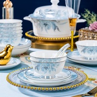 Service de table complet en porcelaine fine de Jingdezhen, style européen, bols et assiettes, compatible micro-ondes, motif végétal, ensemble personnalisé
