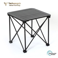Table pliante carrée d'extérieur en métal avec base croisée, design moderne, portable, légère, pour camping, pique-nique, ferme et école