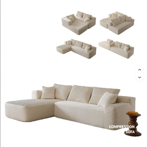 Modern Ribbed Compression <b>Sofa</b> L Shape Sectional Couch Fabric Upholstered Modular Lounge <b>Set</b> for Living Room - Product Image 2