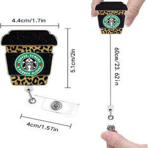 Cross-border acrylic coffee cup telescopic <b>buckle</b> with glitter, telescopic leopard print, gold employee name tag/ID card <b>buckle</b> - Product Image 3