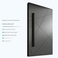 Porte blindée contemporaine en aluminium coulé décentrée, sculptée avec précision, noire, isolée thermiquement, pour entrée de villa, garantie 5 ans