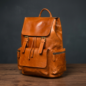 B.S INTERNATIONAL Vintage Casual Genuine Leather Unisex Laptop Backpack <b>Waterproof</b> Eco-Friendly Geometric Pattern External Frame - Product Image 2