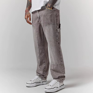 Jeans amples délavés pour hommes, style streetwear, en denim, coupe charpentier, vente en gros - Product Image 1