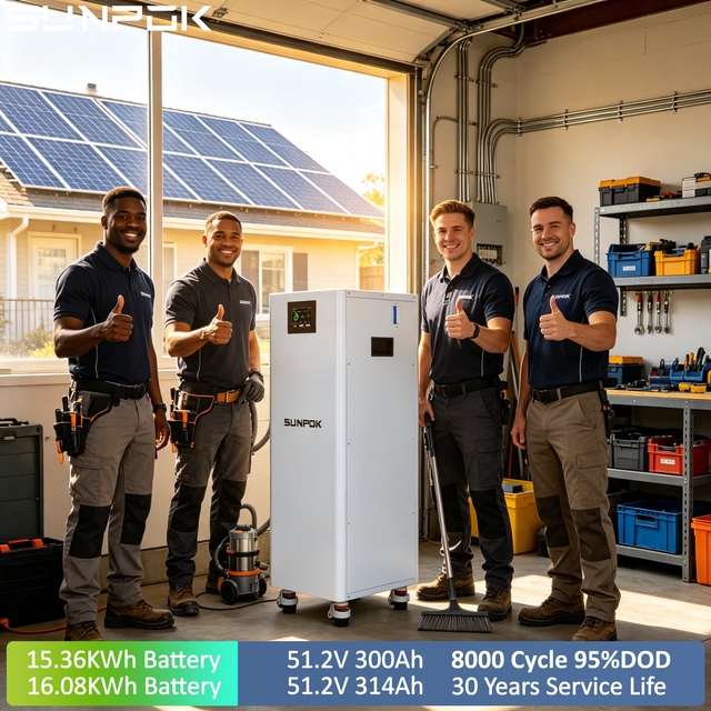 SUNPOK 15KWh Battery Pack 51.2V 15kw Lithium Lifepo4 300Ah 15KWh LFP 48V Household Solar System Energy Storage Batteries