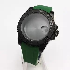 Watch Accessories Set 40mm Watch Case 316L Steel Closed Back Case Rubber Green Strap Fit 8215/821A/NH35/36 Movement