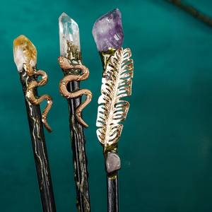 <span class=keywords><strong>Serpent</strong></span> d'Or et <span class=keywords><strong>Plume</strong></span> Magique Sceptre-Cristal Gravé Guérisseur d'Or Énergie Guérison Souvenir De Mariage - Product Image 1