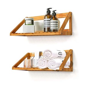 Bamboo Storage Rack 34x30x25 Cm 3 Tier Corner <b>Shelf</b> For Kitchen Bathroom <b>Wall</b> <b>Mounted</b> Foldable Multi Purpose <b>Shelves</b> - Product Image 2