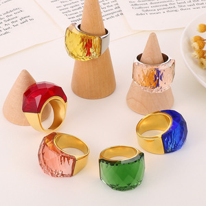 PVD 18K Gold Stainless Steel <b>Statement</b> <b>Ring</b> Colorful Faceted Zircon Claw Setting Trendy Style | Hypoallergenic Waterproof - Product Image 4