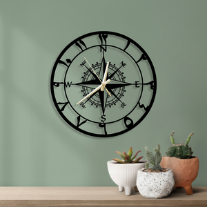 Horloge murale islamique minimaliste en métal, design boussole ronde, quartz analogique silencieux, horloge suspendue pour la décoration du salon - Product Image 4