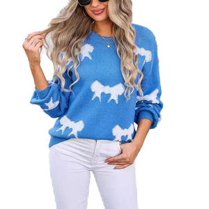 Wholesale <strong>Christmas</strong> Cute Bowknot Pullover Crew Neck Drop Shoulder Long Sleeve <strong>Jumper</strong> <strong>Plus</strong> <strong>Size</strong> Ribbed Embroidered <strong>Women</strong> Sweaters - Product Image 3
