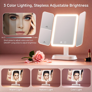 Miroir de maquillage LED pliable 3X 5X avec 3 couleurs de lumière, luminosité réglable, portable, de bureau, pliable, miroir de voyage - Product Image 4