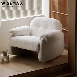 WISEMAX furnitur Modern sederhana Sofa santai kursi goyang putih bingkai kayu dengan sandaran lengan kursi Sofa untuk ruang tamu