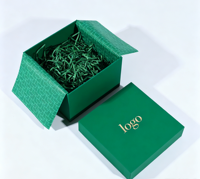 Ensemble de boîtes cadeaux et sacs en papier vert pailleté, gaufrées et laminées mat, à faible MOQ, avec logo personnalisé pour bijoux, montres, lunettes et cadeaux