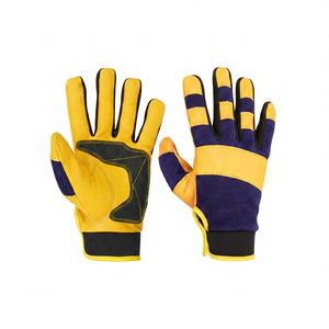 Gants de travail en cuir JNA GROUP jaunes et bleus, tricotés, avec poignet réglable, 11 oz, bouts des doigts lisses antidérapants, 26 cm, gants de sécurité - Product Image 1