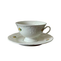 Service de table en céramique rétro français, motif floral marguerite en relief, tasses et soucoupes vintage pour le thé de l'après-midi, assiettes à dessert