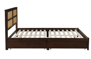 Modern King Size Adjustable Bed with Rattan <b>Headboard</b> Two Storage Drawers Oak Frame Enhanced Support Slats Feet 5-Year Warranty - Product Image 6