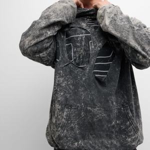 เสื้อฮู้ดดี้ผ้าฝ้ายสไตล์สตรีทแวร์แบบทำสีซีดสองชั้น ยูนิเซ็กส์ - Product Image 4