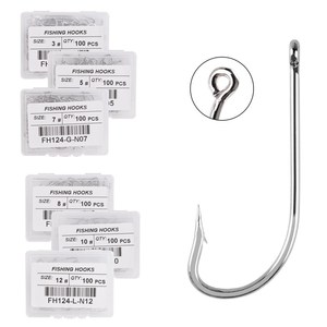 100 pièces/boîte <span class=keywords><strong>Hameçon</strong></span> de pêche en mer à tige longue 1 # -10 #   Hameçons de pêche en acier au carbone, pointus, à ardillon, à profil étroit, pour eau salée - Product Image 1