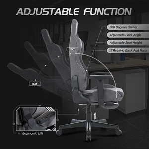 Chaise de jeu Chaise de bureau en <span class=keywords><strong>tissu</strong></span> pour ordinateur Chaise de bureau Vidéo Lumbar Racing Swivel Recliner Task <span class=keywords><strong>Gamer</strong></span> Chaise de jeu vidéo Hauteur réglable - Product Image 4
