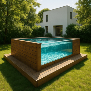 Piscine hors sol rectangulaire contemporaine avec terrasse en bois et pompe de filtration intelligente pour piscine familiale - Product Image 4