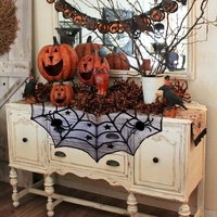 Couvertures de table en toile d'araignée en dentelle 100cm Nappe de table Ourwarm Horror Halloween Party Decoration Black Europe Cartoon 100% Polyester