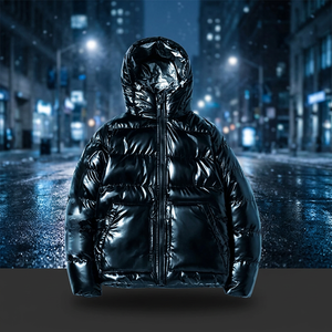 Veste matelassée longue à col montant et capuche pour homme, imperméable, coupe-vent, en tissu PU, rembourrée en polyester, personnalisable, pour l'hiver et les activités de plein air - Product Image 1