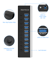 RSHTECH 5Gbps 10 en 1 adaptateur usb interrupteur marche/arrêt indépendant 10 Ports USB 3.0 Hub pour accessoires PC et tablette macbook ordinateur portable