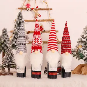 家族のパーティーの装飾のためのホット販売クリスマスニットワインボトルセットデコレーションホリデーダイニングテーブル飾り