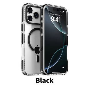 Couverture de bordure rayée PE de luxe pour étui de téléphone transparent de Charge sans fil magnétique <span class=keywords><strong>Magsafe</strong></span> pour iPhone 17 Air 16 15 14 13 12 17 Pro Max - Product Image 1