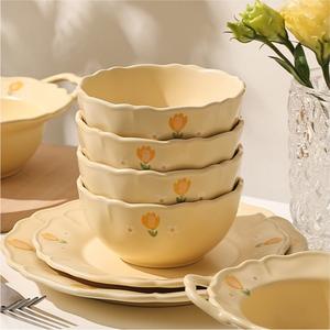 Assiette en céramique porcelaine pour restaurant fête <span class=keywords><strong>vaisselle</strong></span> en gros bol à soupe fleur jaune <span class=keywords><strong>vaisselle</strong></span> ensembles <span class=keywords><strong>6</strong></span> <span class=keywords><strong>personnes</strong></span> - Product Image 4