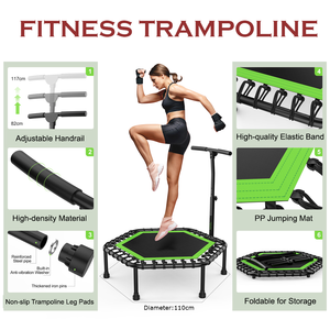 Trampoline d'intérieur MIJUMP 48 ''50'' avec guidon réglable Matériaux PP/EVA/PVC Élastique silencieux pliable pour adultes - Product Image 2