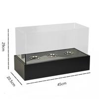Brasero d'extérieur portable en acier inoxydable noir créatif avec dessus en verre et pierres décoratives pour table rectangulaire à éthanol