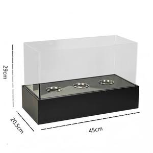 Brasero <span class=keywords><strong>de</strong></span> table rectangulaire en métal noir créatif en acier inoxydable avec dessus en verre et pierres décoratives - Product Image 2
