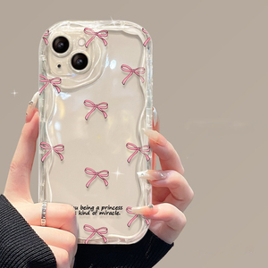 Funda de silicona TPU con borde ondulado y estampado de lazo rosa para <span class=keywords><strong>iPhone</strong></span> X, XR, XS Max, <span class=keywords><strong>11</strong></span>, <span class=keywords><strong>12</strong></span>, 13, 14, 15, 16, 17 - Product Image 1