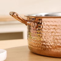 Marmite à soupe de haute qualité couleur cuivre, trois couches, en acier inoxydable martelé, compatible induction et gaz, cocotte, faitout