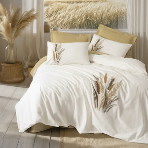 Alvora Mustard Cotton Box Brode Series Double Duvet Cover Set with Plant Pattern 4-Piece 200x220cm Machine Washable for Home Use - Product Image 3
